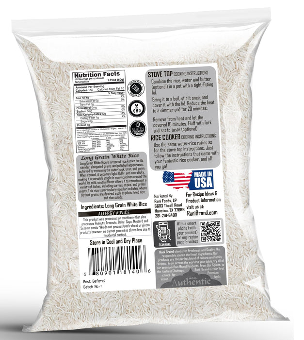 Rani Long Grain White Rice 32oz (2lbs) 908g  ~ All Natural | Gluten Friendly | Vegan | Non-GMO | Kosher | Product of USA