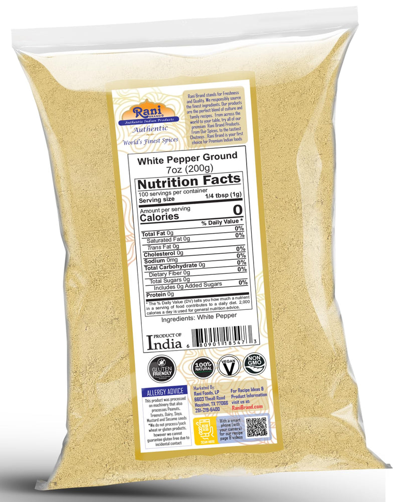 Rani White Pepper (Gol Mirch), Ground Spice 7oz (200g) ~ All Natural | Vegan | Gluten Friendly| NON-GMO | Kosher | Indian Origin