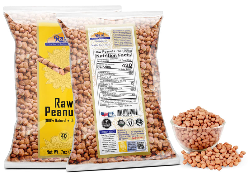 Rani Peanuts, Raw Whole With Skin (uncooked, unsalted) 7oz (200g) ~ All Natural | Vegan | Gluten Friendly | Kosher | Fresh Product of USA ~ Spanish Grade Groundnut / Red-skin