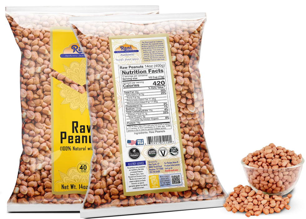 Rani Peanuts, Raw Whole With Skin (uncooked, unsalted) 14oz (400g) ~ All Natural | Vegan | Gluten Friendly | Kosher | Fresh Product of USA ~ Spanish Grade Groundnut / Red-skin