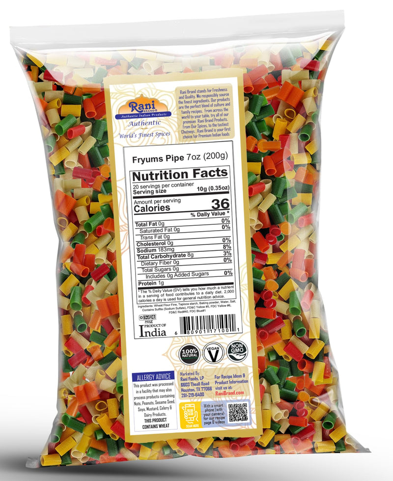 Rani Far Far / Fryums (Wheat & Tapioca Pellet) Round/Pipe Shape 7oz (200g) ~ Vegan, Kosher, Uncooked, Used to Make Papad, Bhungra / Chip Snack