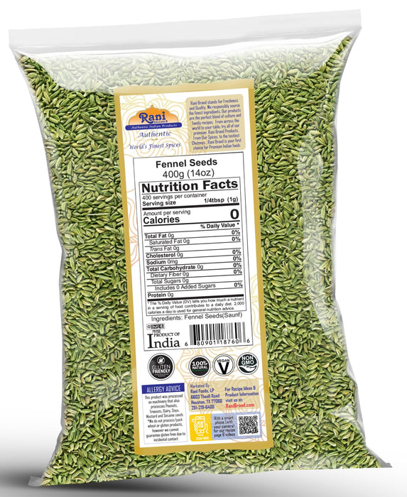 Rani Fennel Seeds (Saunf Sabut) Whole Spice 14oz (400g) All Natural ~ Gluten Friendly | NON-GMO | Kosher | Vegan | Indian Origin