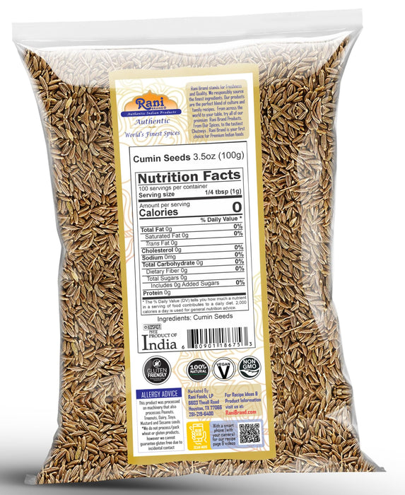 Rani Cumin Seeds Whole (Jeera) Spice 3.5oz (100g) ~ All Natural | Gluten Friendly | NON-GMO | Kosher | Vegan | Indian Origin