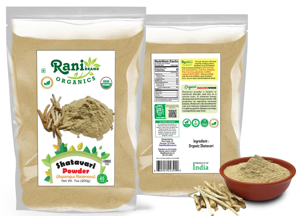 Rani Organic Shatavari Powder (Asparagus Racemosus) 7oz (200g) ~ All Natural | No Color | Gluten Friendly | Vegan | NON-GMO | Kosher | No Salt or fillers | Indian Origin | USDA Organic Certified