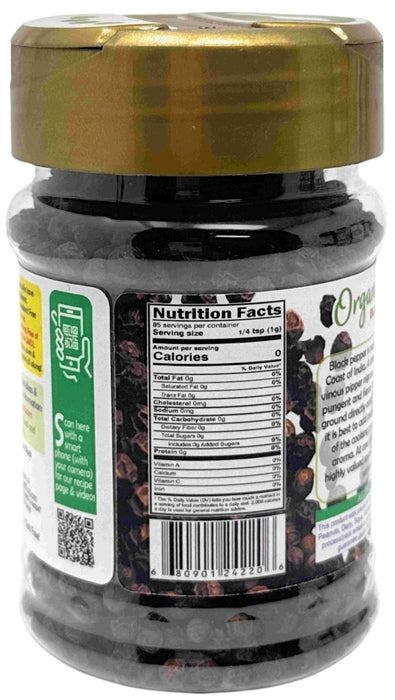 Rani Organic Black Pepper Whole (Peppercorns), Premium MG-1 Grade 3oz (85g) PET Jar ~ All Natural | Gluten Friendly | Non-GMO | USDA Certified Organic | Kosher | Product of Vietnam