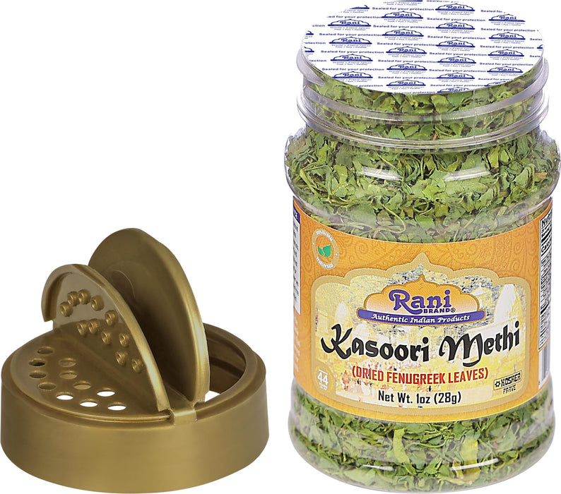 Rani Fenugreek Leaves Dried (Kasoori Methi) 1oz (28g) PET Jar ~ All Natural | Vegan | Gluten Friendly | NON-GMO | Kosher | Indian Origin