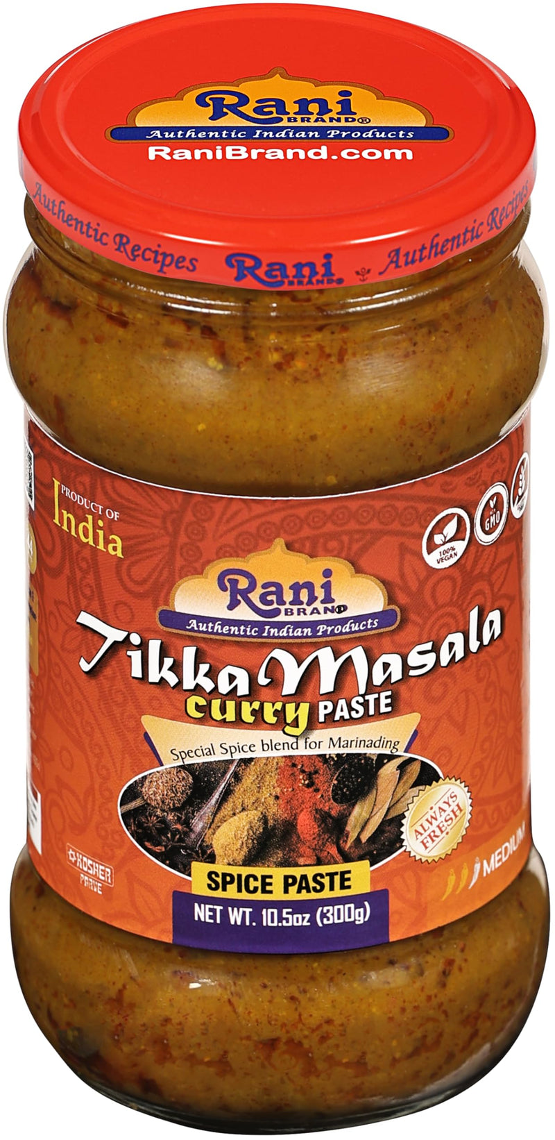 Rani Tikka Masala Cooking Spice Paste 10.5oz (300g) Glass Jar ~ No Colors | All Natural | NON-GMO | Kosher | Vegan | Gluten Free | Indian Origin