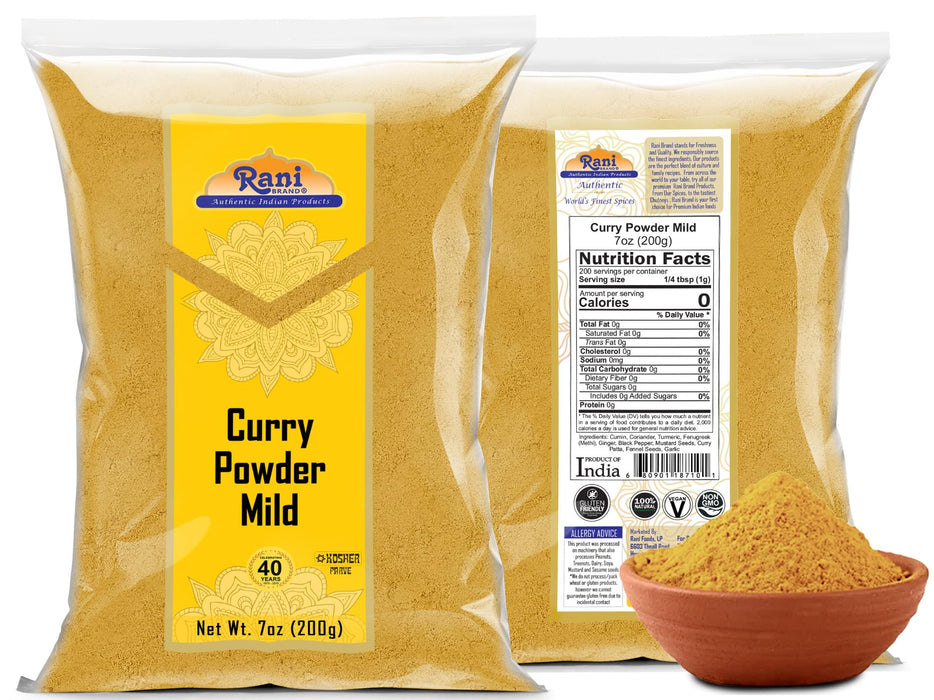 Rani Curry Powder Mild Natural 10-Spice Blend 200g (7oz) ~ Salt Free | Vegan | No Colors | Gluten Friendly | NON-GMO | Kosher | NO Chili or Peppers