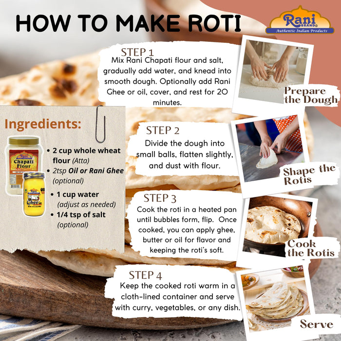 Rani Chapati Flour (100% Pure Whole Wheat Atta), For Making Roti & Indian Breads 32oz (2lbs) 908g ~ All Natural | Vegan | No Salt or Colors | NON-GMO | Kosher | Indian Origin