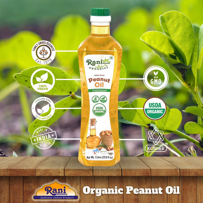 Rani Organic Peanut Oil 33.8 Ounce (1 Liter) Cold Pressed | 100% Natural | NON-GMO | Kosher | Vegan | Gluten Free