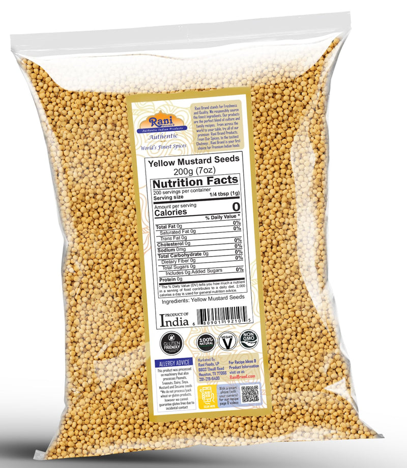 Rani Yellow Mustard Seeds Whole Spice 7oz (200g) ~ Ideal for Pickling, Dressing and Making Ground Mustard for Cooking, All Natural | Vegan | Gluten Friendly | NON-GMO | Kosher | Indian Origin