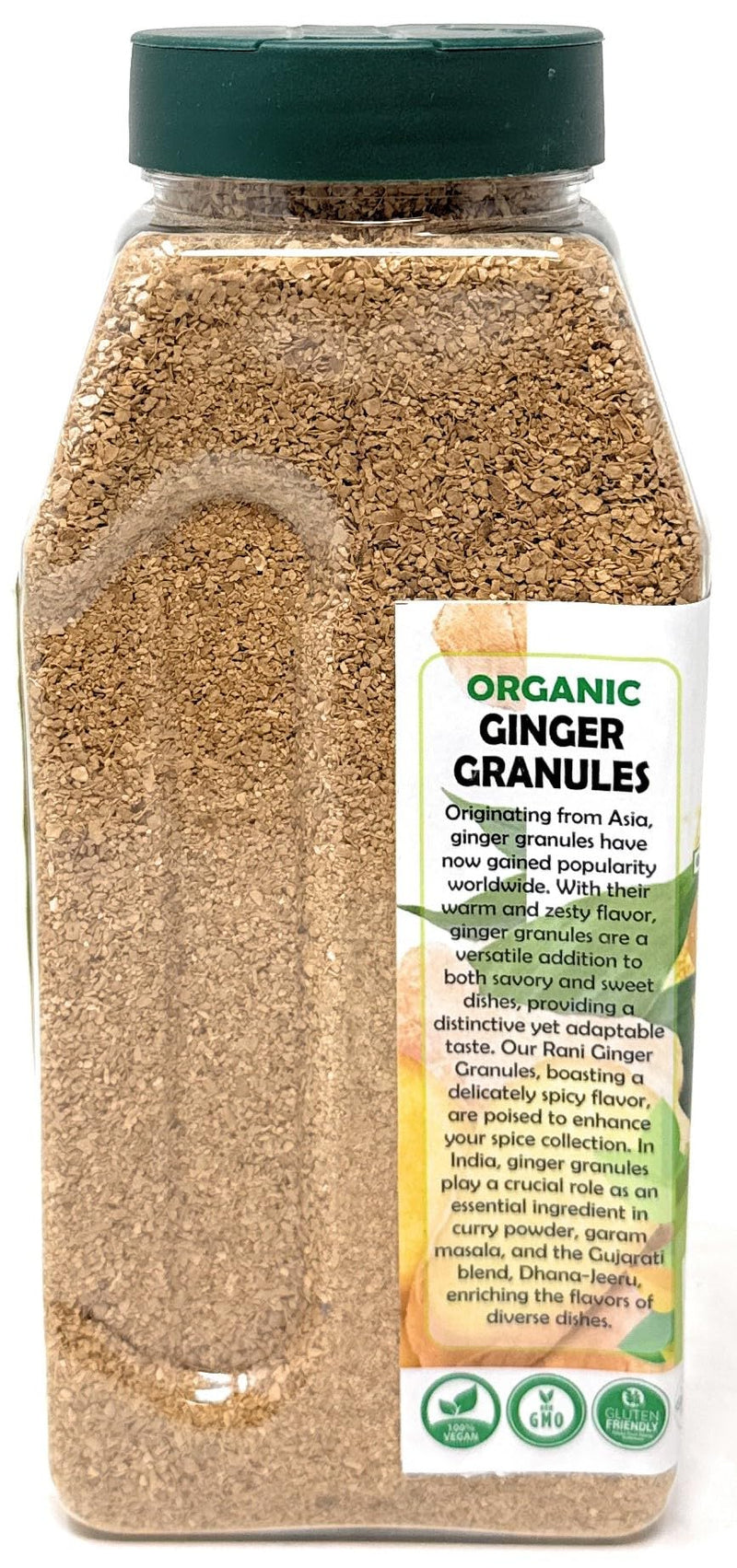 Rani Organic Granulated Ginger (Adarak Granules) 16oz (1lb) 454g PET Jar ~ All Natural | Gluten Friendly | Vegan | NON-GMO | Kosher | No Salt or fillers | Indian Origin | USDA Certified Organic