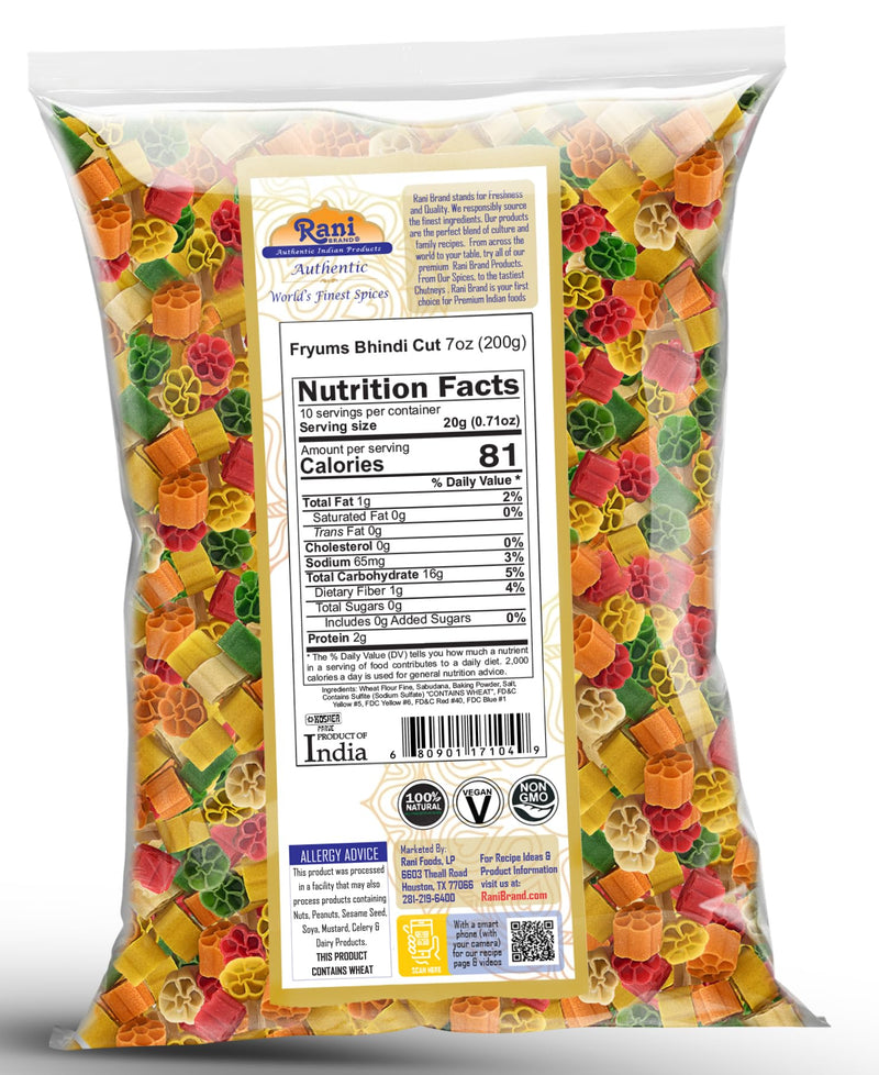 Rani Far Far / Fryums (Wheat & Tapioca Pellet) Bhindi Shape 7oz (200g) ~ Vegan, Kosher , Uncooked, Used to Make Papad, Bhungra / Chip Snack