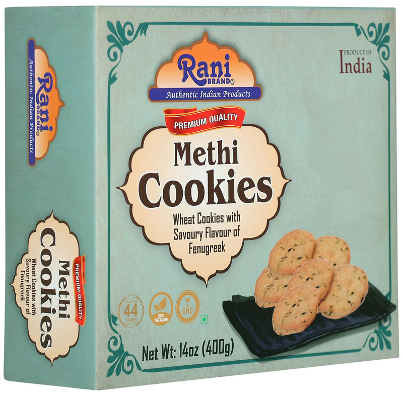 Rani Methi Cookies (Wheat Cookies with Savoury Flavour of Fenugreek) 14oz (400g) Pack of 3+1 FREE, Premium Quality Indian Cookies ~ All Natural | Vegan | Non-GMO | Indian Origin