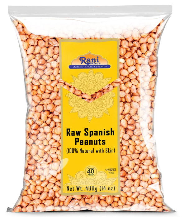 Rani Raw Spanish Peanuts 100% Natural with Skin (uncooked, unsalted) 14oz (400g) ~ Vegan | Gluten Friendly | Fresh Product of USA | Kosher | Red-brown Skin