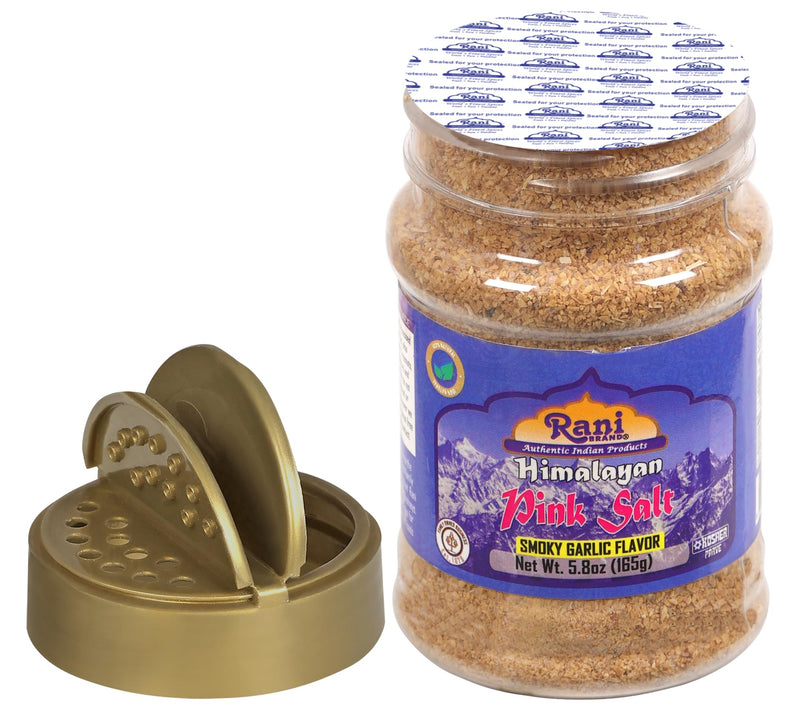 Rani Himalayan Pink Salt Smokey Garlic Flavor (84 Essential Trace Minerals) 5.8oz (164g) PET Jar ~ All Natural | Vegan | Gluten Friendly | NON-GMO | Indian Origin