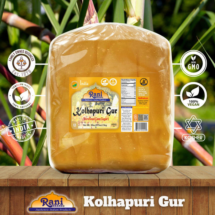 Rani Kolhapuri Gur (Jaggery) 5kg (11lbs) ~ Unrefined Cane Sugar, No Color added, Gluten Friendly | Vegan | NON-GMO | Kosher | No Salt or fillers