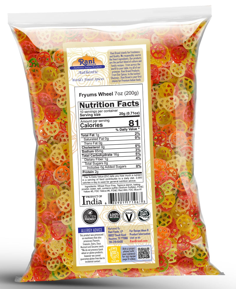 Rani Far Far/Fryums (Wheat & Tapioca Pellet) Wheel Shape 7oz (200g) ~ Vegan, Kosher, Uncooked, Used to Make Papad, Bhungra/Chip Snack
