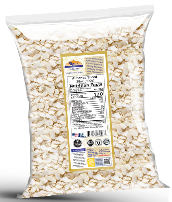 Rani Almonds, Raw Whole With Skin (uncooked, unsalted) 28oz (1.75lbs) 800g) ~ All Natural | Vegan | Gluten Friendly | Kosher | Fresh Product of USA ~ California Shelled Almonds