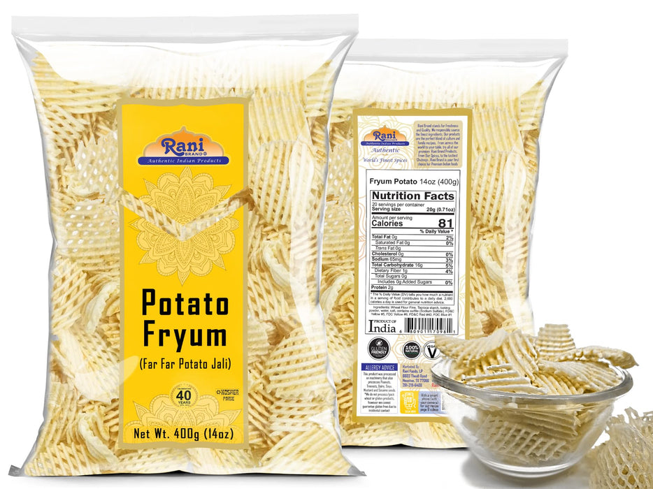 Rani Far Far / Fryums (Wheat & Tapioca Pellet) Potato Jhali 14oz (400g) ~ Vegan, Kosher, Uncooked, Used to Make Papad, Bhungra / Chip Snack