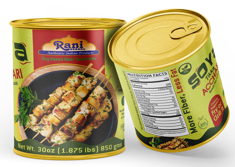 Rani Soya Tikka Achari 30oz (1.875lbs) 850g, Pack of 6, Ready for Cook ~ Easy Open Lid | All Natural | Vegan | No Colors | NON-GMO | Kosher | Indian Origin | Soy Based Meat Substitute