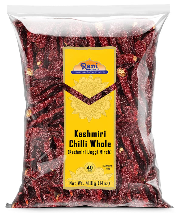 Rani Kashmiri Chilli Whole (Deggi Mirch, Low Heat) 14oz (400g) ~ Natural | Salt-Free | Vegan | No Colors | Gluten Friendly | NON-GMO | Kosher | Indian Origin