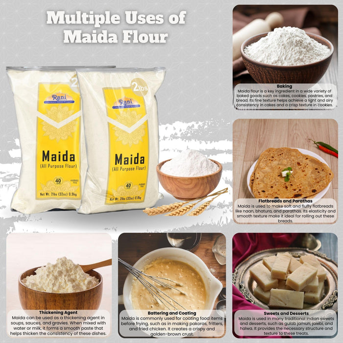 Rani Maida Flour (Indian All Purpose Flour) 32oz (2lbs) 908g Bulk ~ All Natural | Vegan | Kosher | Indian Origin