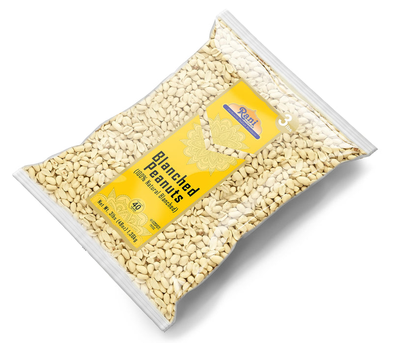 Rani Peanuts Skinless (Blanched, Uncooked) 48oz (3lbs) 1.36kg Bulk ~ All Natural | Vegan | Gluten Friendly | Kosher | Fresh Product of USA ~ Spanish Grade Groundnuts