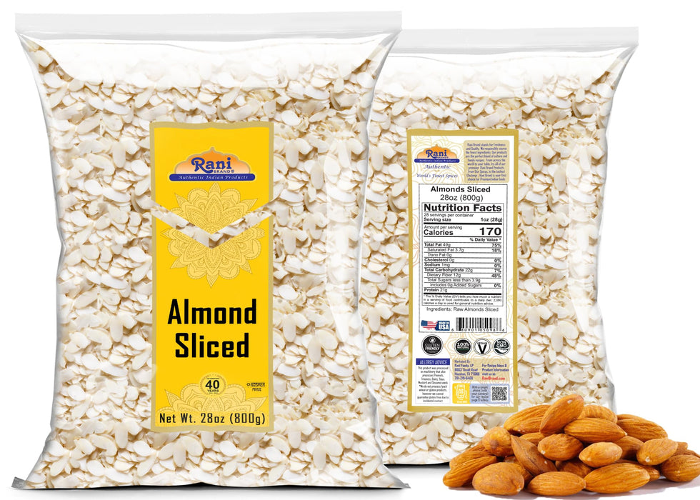 Rani Almonds, Raw Whole With Skin (uncooked, unsalted) 28oz (1.75lbs) 800g) ~ All Natural | Vegan | Gluten Friendly | Kosher | Fresh Product of USA ~ California Shelled Almonds