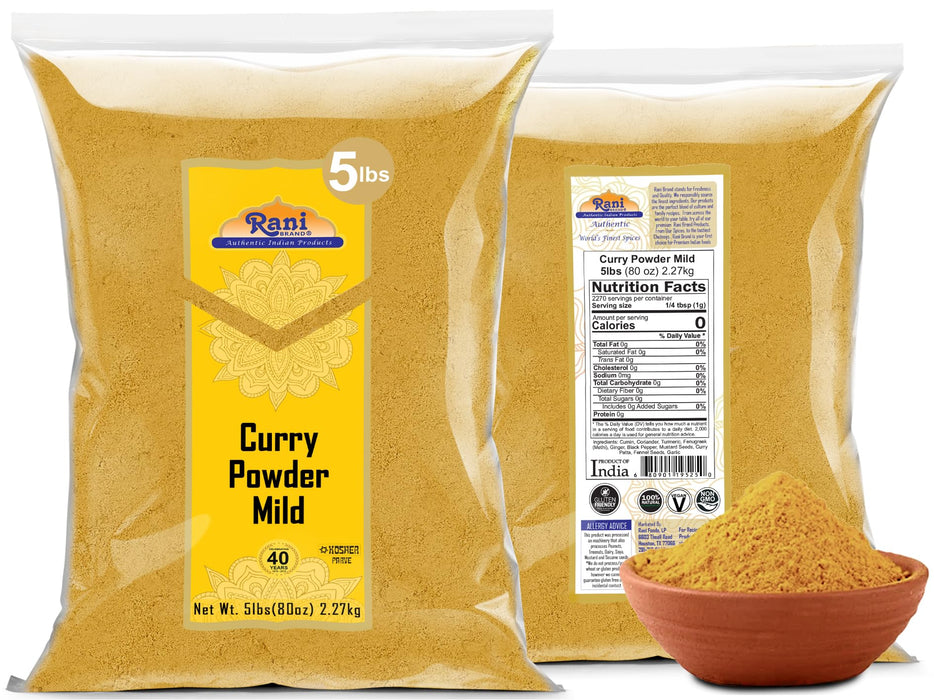 Rani Curry Powder Mild Natural 10-Spice Blend (5lbs) 2.27kgs Bulk ~ Salt Free | Vegan | No Colors | Gluten Free Ingredients | NON-GMO | Kosher | NO Chili