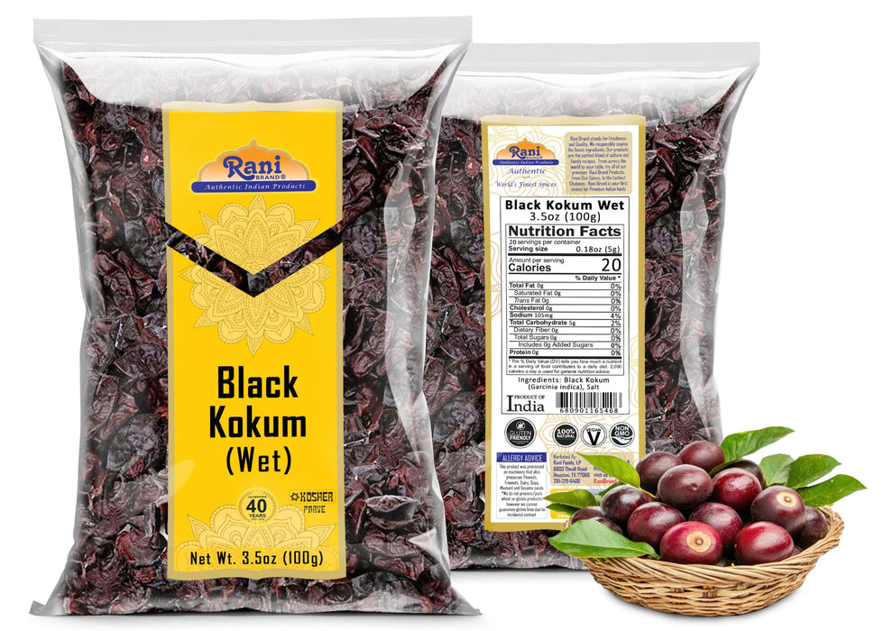 Rani Black Kokum (Wet) Garcinia Indica 3.5oz (100g) ~ All Natural | Gluten Friendly | Vegan | NON-GMO | Kosher | No Salt or fillers | Indian Origin
