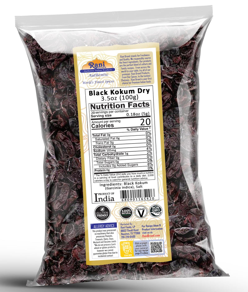 Rani Black Kokum (Dry) Garcinia Indica 3.5oz (100g) ~ All Natural | Gluten Friendly | Vegan | NON-GMO | Kosher | No Salt or fillers | Indian Origin