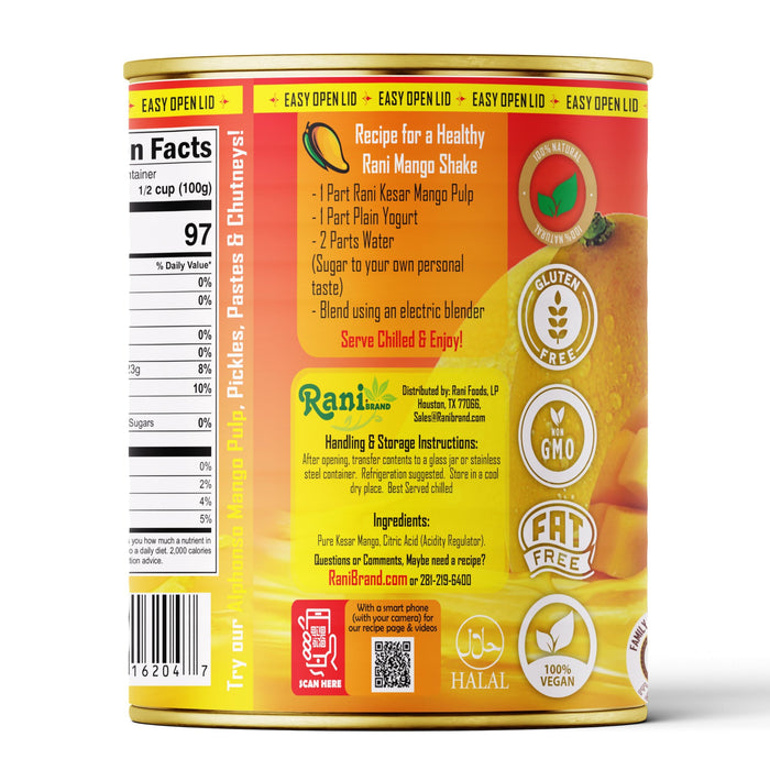Rani Mango Pulp Puree (Makes Mango Lassi Shakes) Kesar Unsweetened 30oz (1.875lbs) 850g Pack of 18 ~ Kosher | All Natural | NON-GMO | Vegan | No colors | Gluten Friendly | Indian Origin