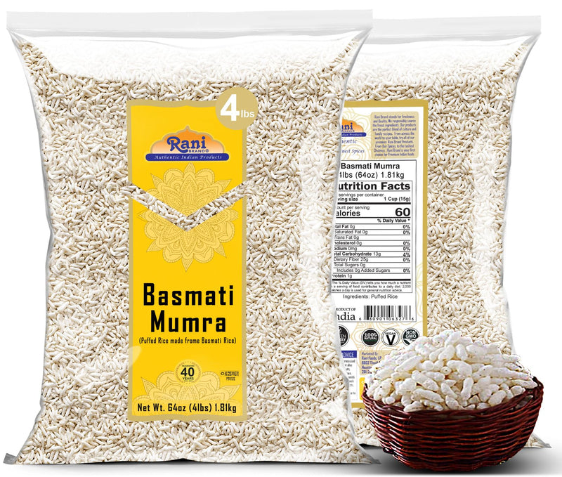Rani Basmati Mumra (Puffed Rice) 64oz (4lbs) 1.81kg Bulk ~ All Natural | No Color | Gluten Friendly | Vegan | NON-GMO | Kosher | No Salt or fillers | Indian Origin