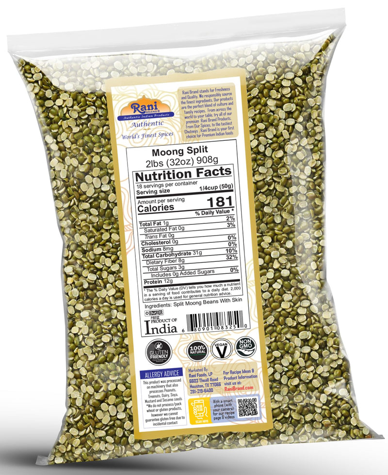 Rani Moong Split (Split Mung Beans with Skin) Lentils Indian32oz (2lbs) 908g ~ All Natural | Gluten Friendly | Non-GMO | Kosher | Vegan | Indian Origin