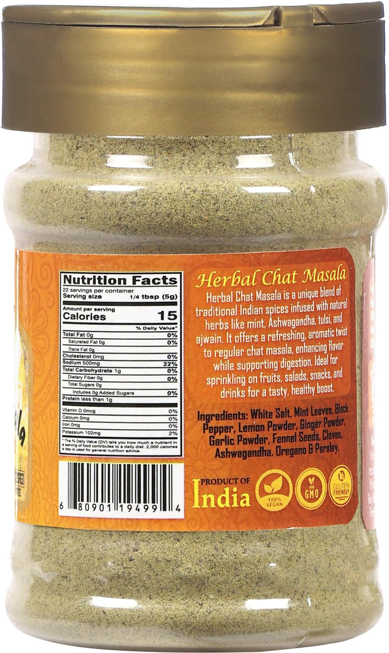 Rani Herbal Chat Masala (Seasoning for Fruits & Vegetable) Tangy Indian Seasoning 4oz (113g) PET Jar ~ All Natural | No MSG | Vegan | No Colors | Gluten Friendly | NON-GMO | Kosher | Indian Origin