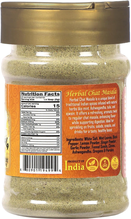 Rani Herbal Chat Masala (Seasoning for Fruits & Vegetable) Tangy Indian Seasoning 4oz (113g) PET Jar ~ All Natural | No MSG | Vegan | No Colors | Gluten Friendly | NON-GMO | Kosher | Indian Origin