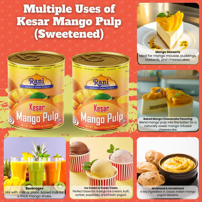 Rani Mango Pulp Puree (Kesar Sweetened) {3 Sizes Available)