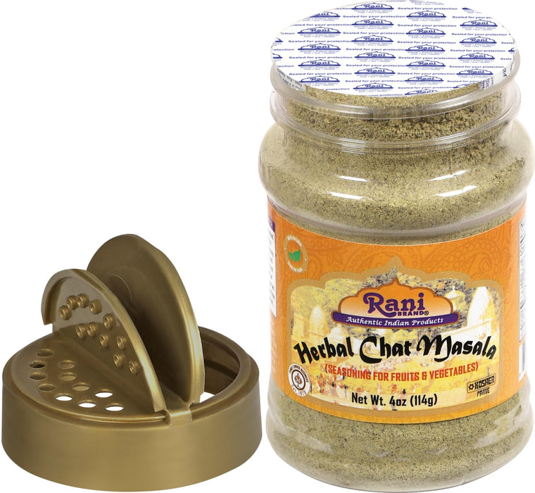 Rani Herbal Chat Masala (Seasoning for Fruits & Vegetable) Tangy Indian Seasoning 4oz (113g) PET Jar ~ All Natural | No MSG | Vegan | No Colors | Gluten Friendly | NON-GMO | Kosher | Indian Origin