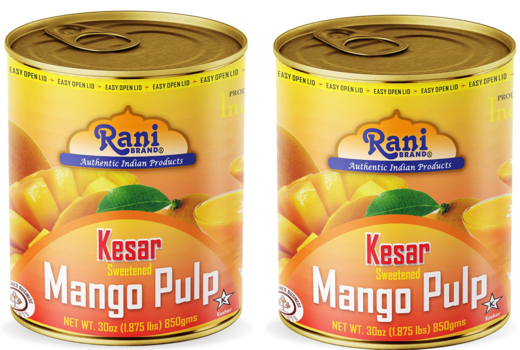 Rani Mango Pulp Puree (Kesar Sweetened) 30oz (1.875lbs) 850g Pack of 2 ~ Kosher | All Natural | NON-GMO | Vegan | No colors | Gluten Friendly