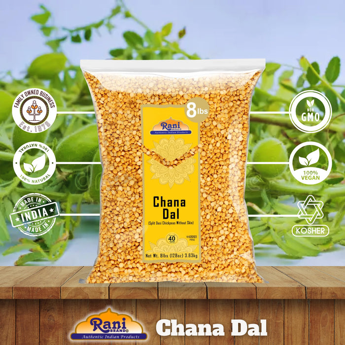 Rani Chana Dal (Split Desi Chickpeas without skin) 128oz (8lbs) 3.63kg, Bulk ~ Natural | Gluten Friendly | NON-GMO | Kosher | Vegan