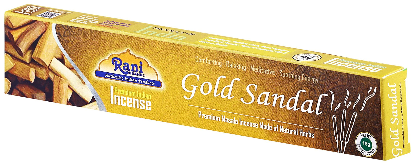 Rani Gold Sandal Incense (Premium Masala Incense Made of Natural Herbs) 15g x 10 Packets ~ Total of 100 Incense sticks | For Puja Purposes | Indian Origin