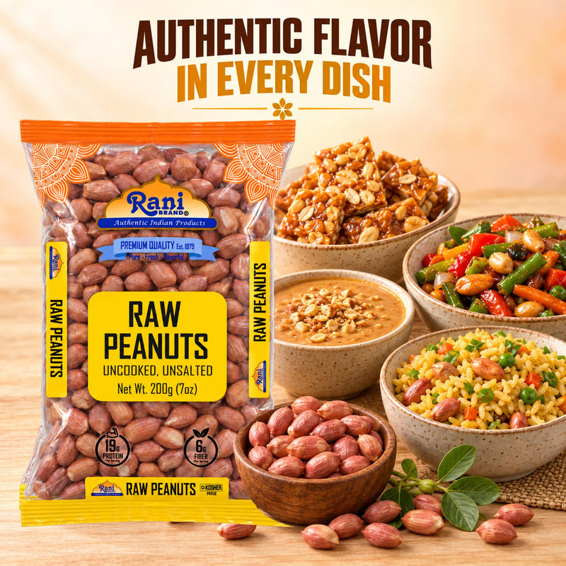 Rani Peanuts, Raw Whole With Skin (uncooked, unsalted) 7oz (200g) ~ All Natural | Vegan | Gluten Friendly | Kosher | Fresh Product of USA ~ Spanish Grade Groundnut / Red-skin