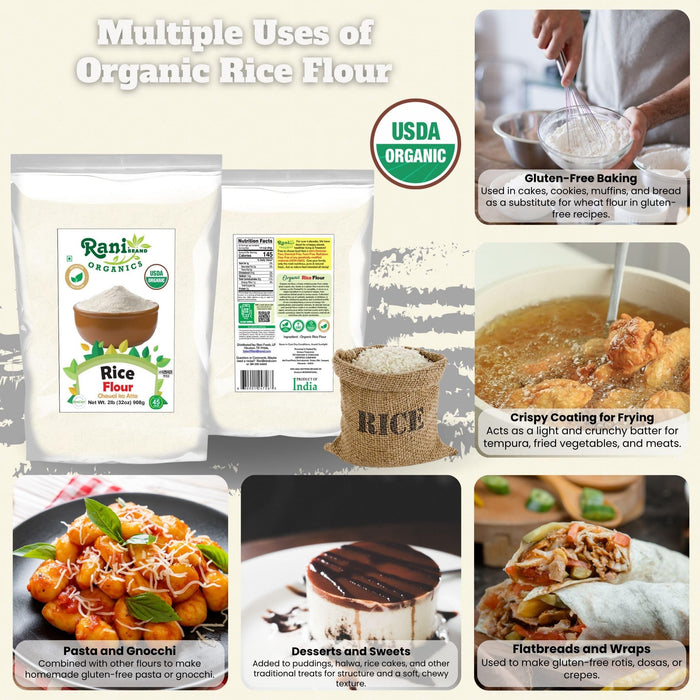 Rani Organic Rice (White) Flour 32oz (2lbs) 908g ~ All Natural | Gluten Friendly | Vegan | NON-GMO | Kosher | Indian Origin | USDA Certified Organic