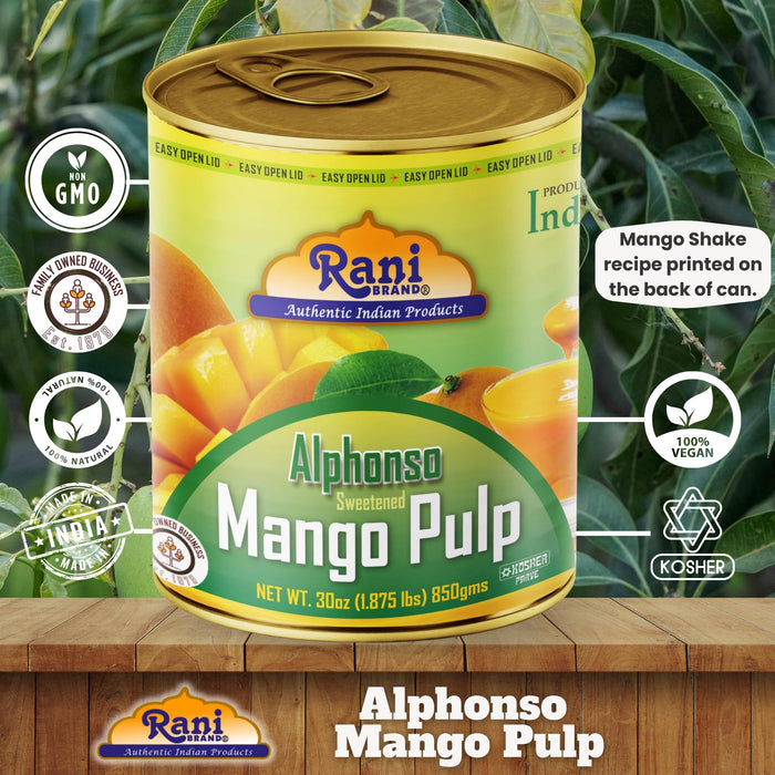 Rani Mango Pulp Puree (Makes Mango Lassi Shakes) Alphonso Sweetened 30oz (1.875lbs) 850g Pack of 18 ~ Kosher | All Natural | NON-GMO | Vegan | No colors | Gluten Friendly | Indian Origin