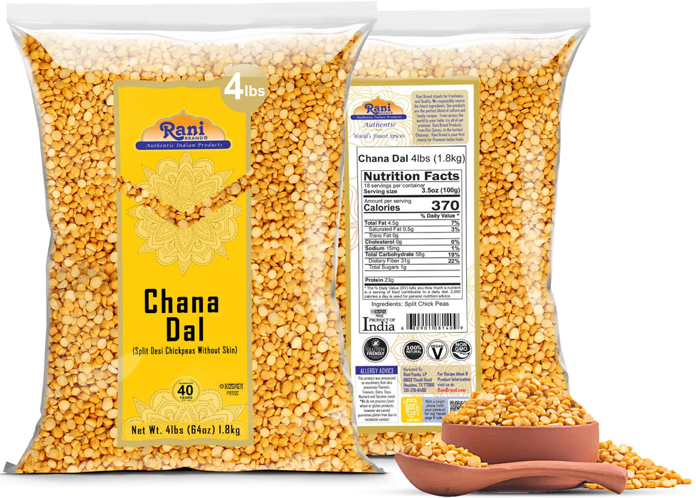 Rani Chana Dal (Split Desi Chickpeas without skin) 64oz (4lbs) 1.81kg ~ All Natural | Gluten Friendly | NON-GMO | Kosher | Vegan | Indian Origin