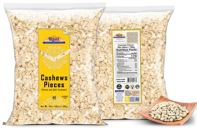 Rani Raw Cashews Halves and Pieces (uncooked, unsalted) 48oz (3lbs) 1.36kg Bulk ~ All Natural, No Preservatives | Vegan | NON-GMO | Kosher | Gluten Friendly