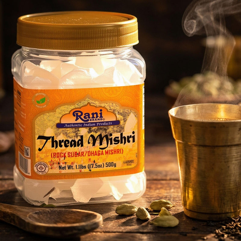 Rani Thread Misri (Rock Sugar / Dhaga Mishri) 17.5oz (1.1lbs) 500g PET Jar ~ All Natural | Gluten Friendly | No Colors | Vegan | Kosher | Indian Origin