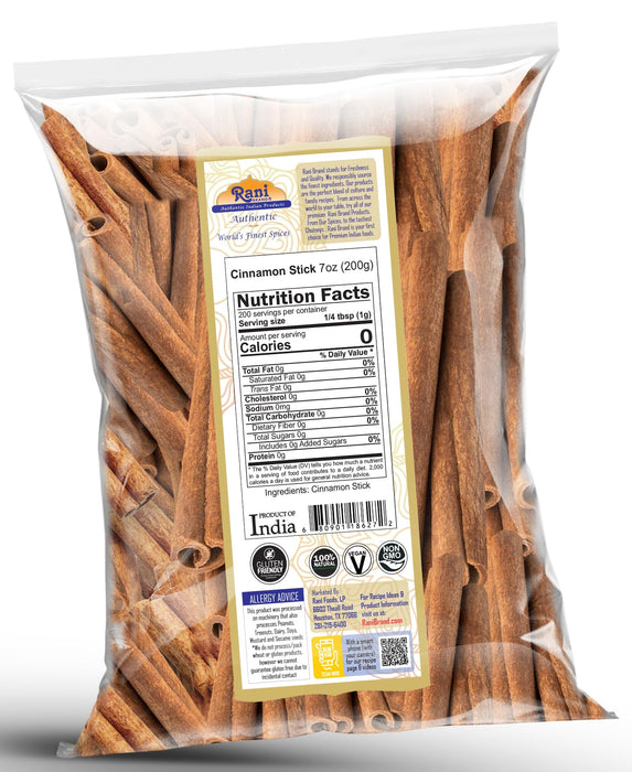 Rani Cinnamon Sticks 7oz (200g) - 36-44 Sticks - Strong Aroma, Perfect for Baking, Cooking & Beverages | 3+ Inches Length - Cassia Saigon Cinnamon from Vietnam | Kosher