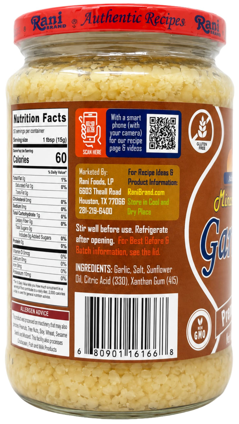 Rani Minced Garlic Cooking Paste 26.5oz (750g) Glass Jar ~ Vegan | Gluten Free | NON-GMO | Kosher | No Colors | Indian Origin